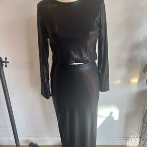 Black Shimmer Long Sleeve Top and Skirt Set